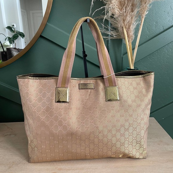 Gucci Handbags - Gucci Canvas Tote Shiny Metallic Monogram Large